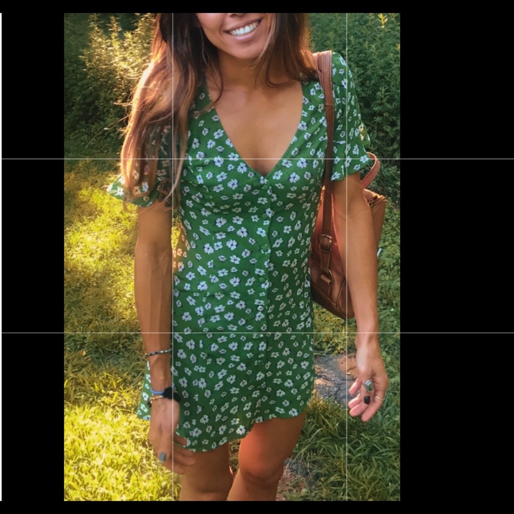 Forever 21 Green vintage free floral Dress boho people mini button dress